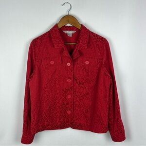 Vintage Red Leopard Animal Print Button Down Collared Blazer Medium Boho